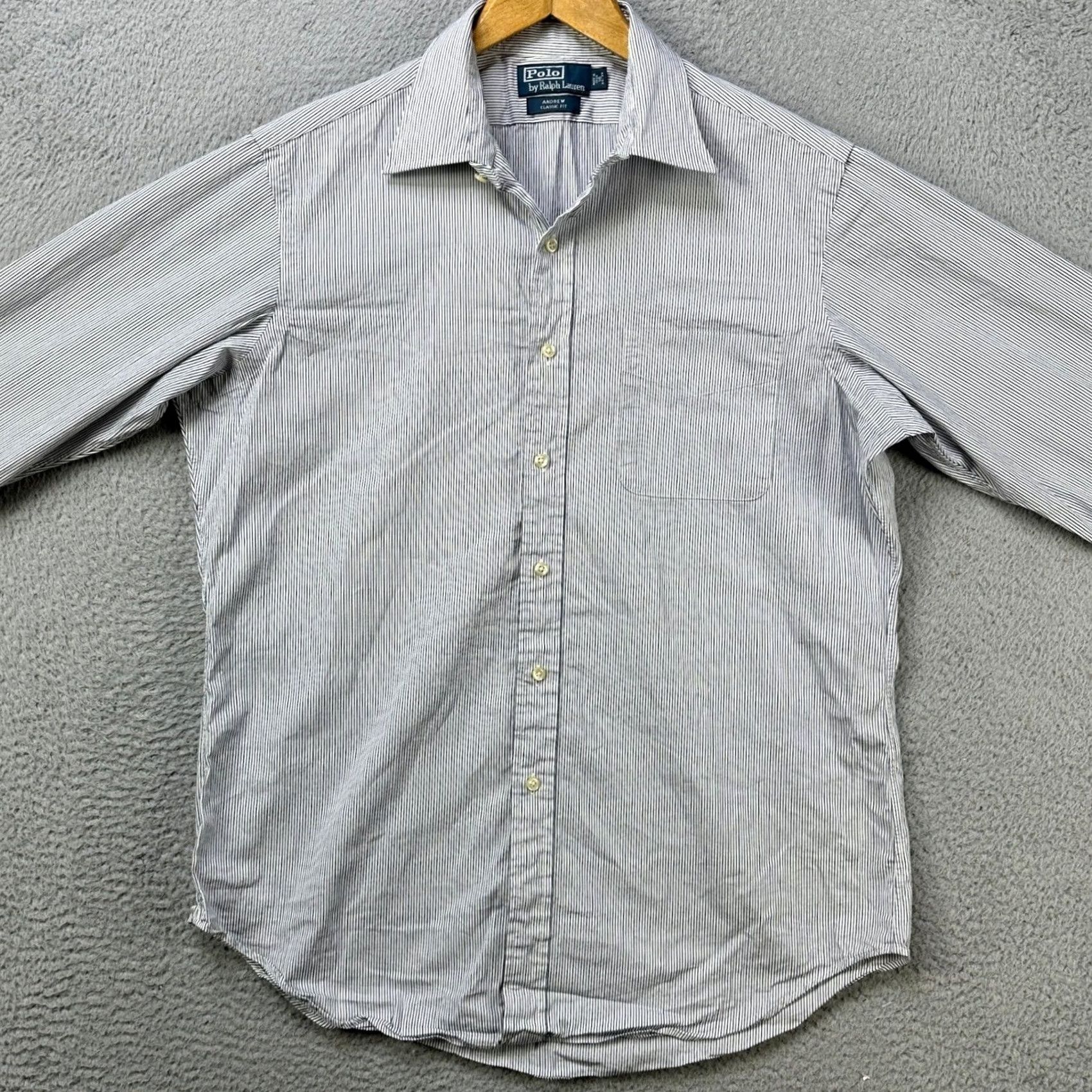 Polo Ralph Lauren Polo Ralph Lauren Shirt Men 16 Classic Fit Blue Striped Button-Up Long Sleeve Non-Iron Casual Workwear Size 42R - 4 Thumbnail