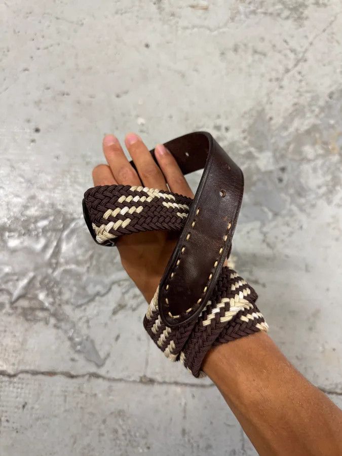 Balmain × Designer × Vintage 2010s Balmain Woven Canva Brown Leather Belt Size ONE SIZE - 5 Thumbnail