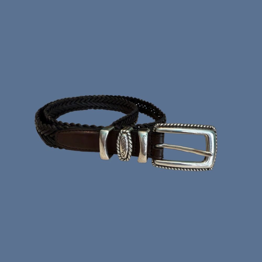 Brighton VINTAGE Brighton Black Leather Woven Belt Women’s Size 30 (M) EUC Q2003 Buckle Adjustable 1” Wide Mens Womens Girls Boys Size ONE SIZE - 1 Thumbnail