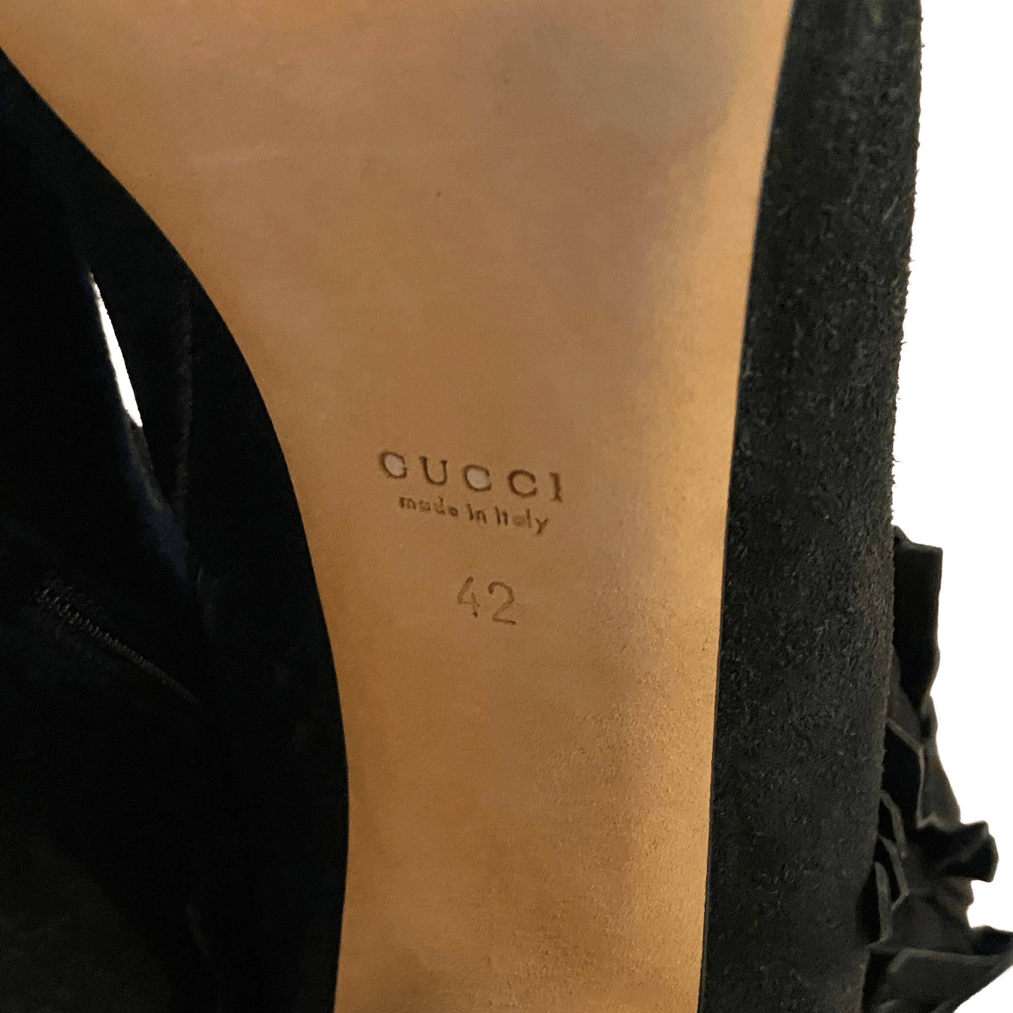 Gucci DEVANDRA BLACK SUEDE FRINGE HIGH HEEL BOOTS BOOTIES Size US 12 / IT 42 - 9 Thumbnail