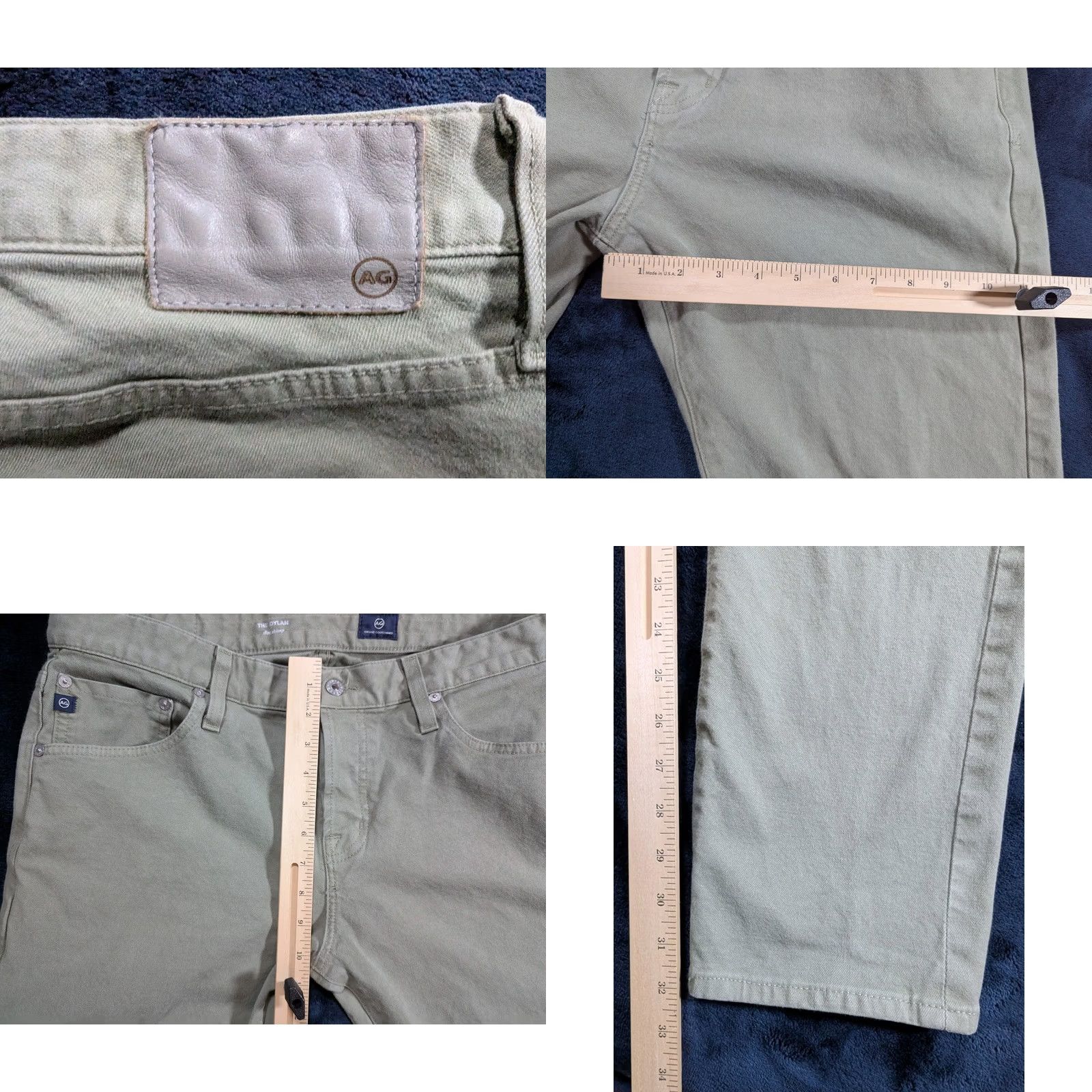 Vintage AG Adriano Goldschmied Jeans Mens 36R 36x32 The Dylan Slim Skinny Green Denim Cotton Blend Slimming Modern Size US 36 / EU 52 - 8 Thumbnail