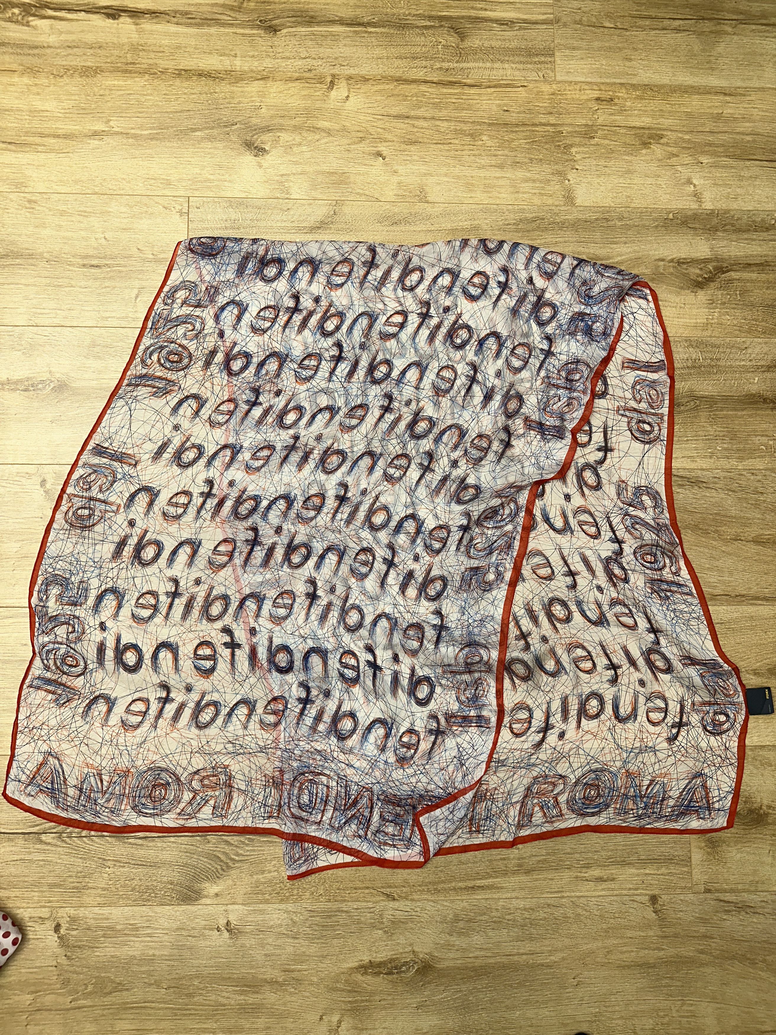Fendi Fendi Monogram Scribble Logo 100% Silk Long Scarf 170x65 Cm Size ONE SIZE - 3 Thumbnail