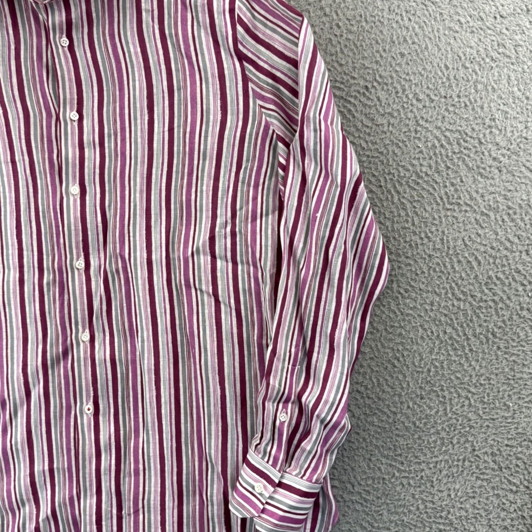 Isaia Isaia Shirt Mens 17.5 Pink Striped Linen Long Sleeve Collared Dress Button Preppy Shirt Men XL 2XL Vintage: No Size 48R - 5 Thumbnail