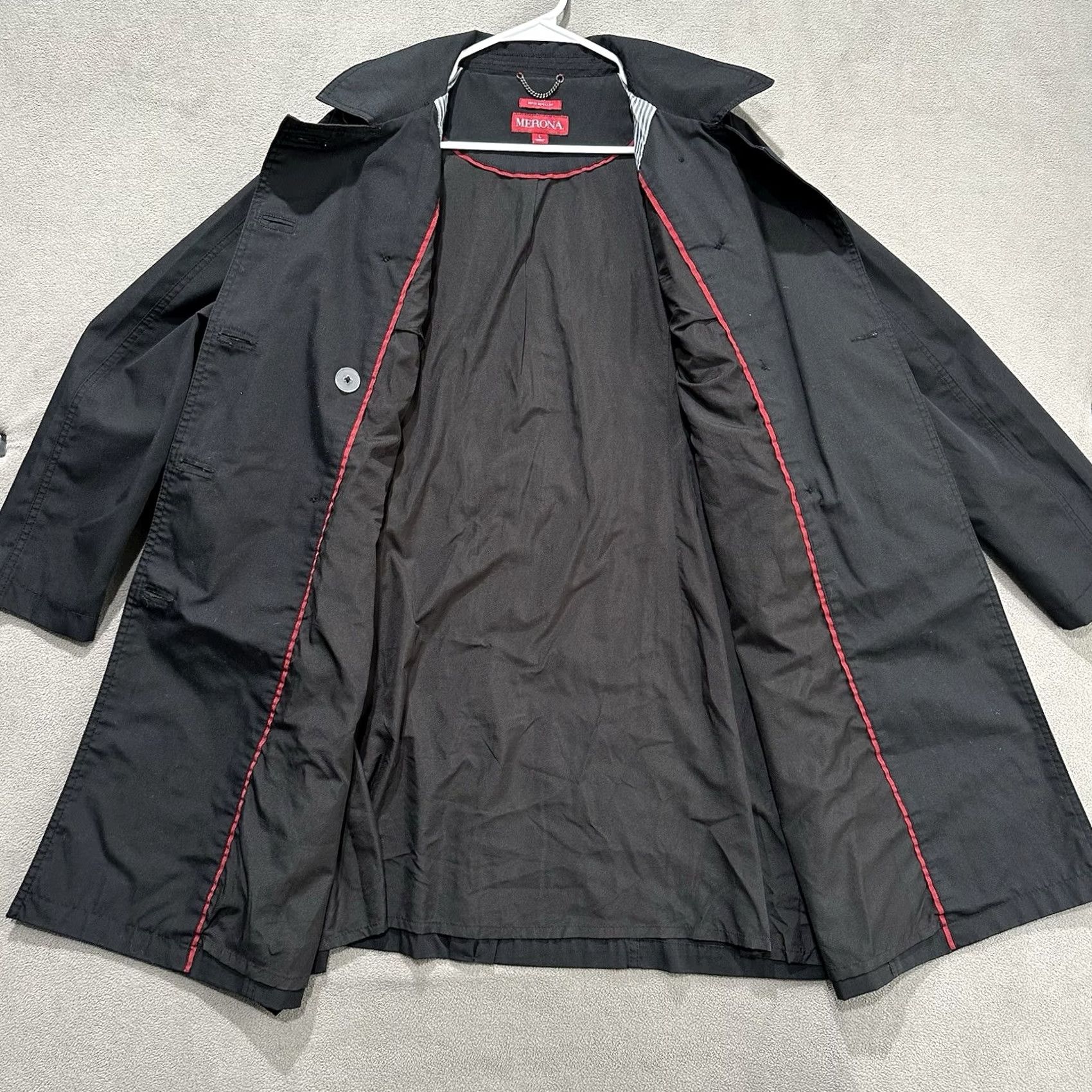 Merona Merona Trench Coat Womens Large Black Double Breasted Belted Water Repellent EUC Coat Size L / US 10 / IT 46 - 3 Thumbnail