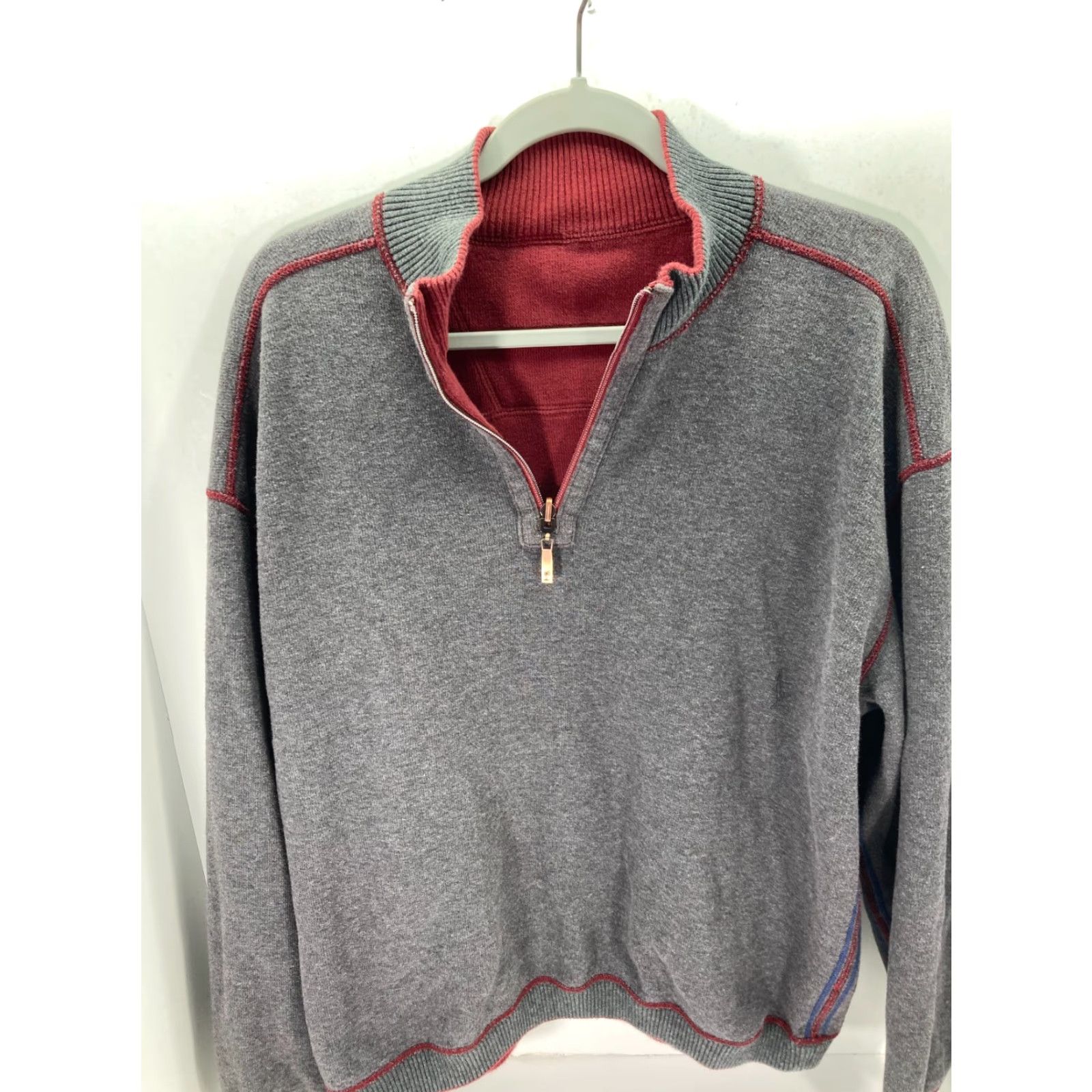 Tommy Bahama Tommy Bahama Reversible Sweater Mens XL Gray Maroon 1/2 Zip Knit Long Sleeve Pullover Mock Neck 1/4 Zip Coll arless Logo Vintage: No Size US XL / EU 56 / 4 - 7 Thumbnail