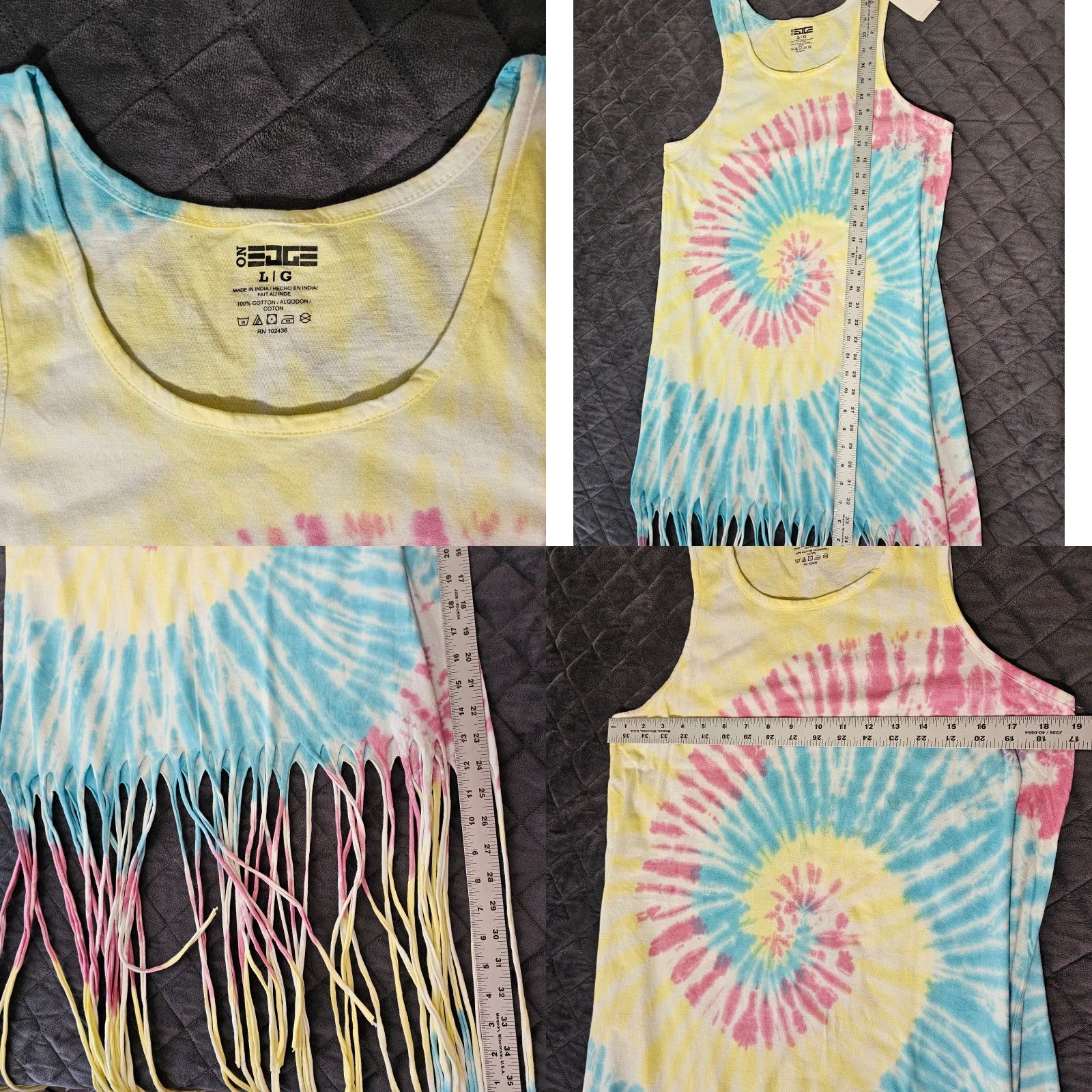 Vintage VINTAGE On Edge Neon Yellow Tie-Dye Tank Dress Size L Fringe Casual Outdoor Womens Size L / US 10 / IT 46 - 8 Thumbnail