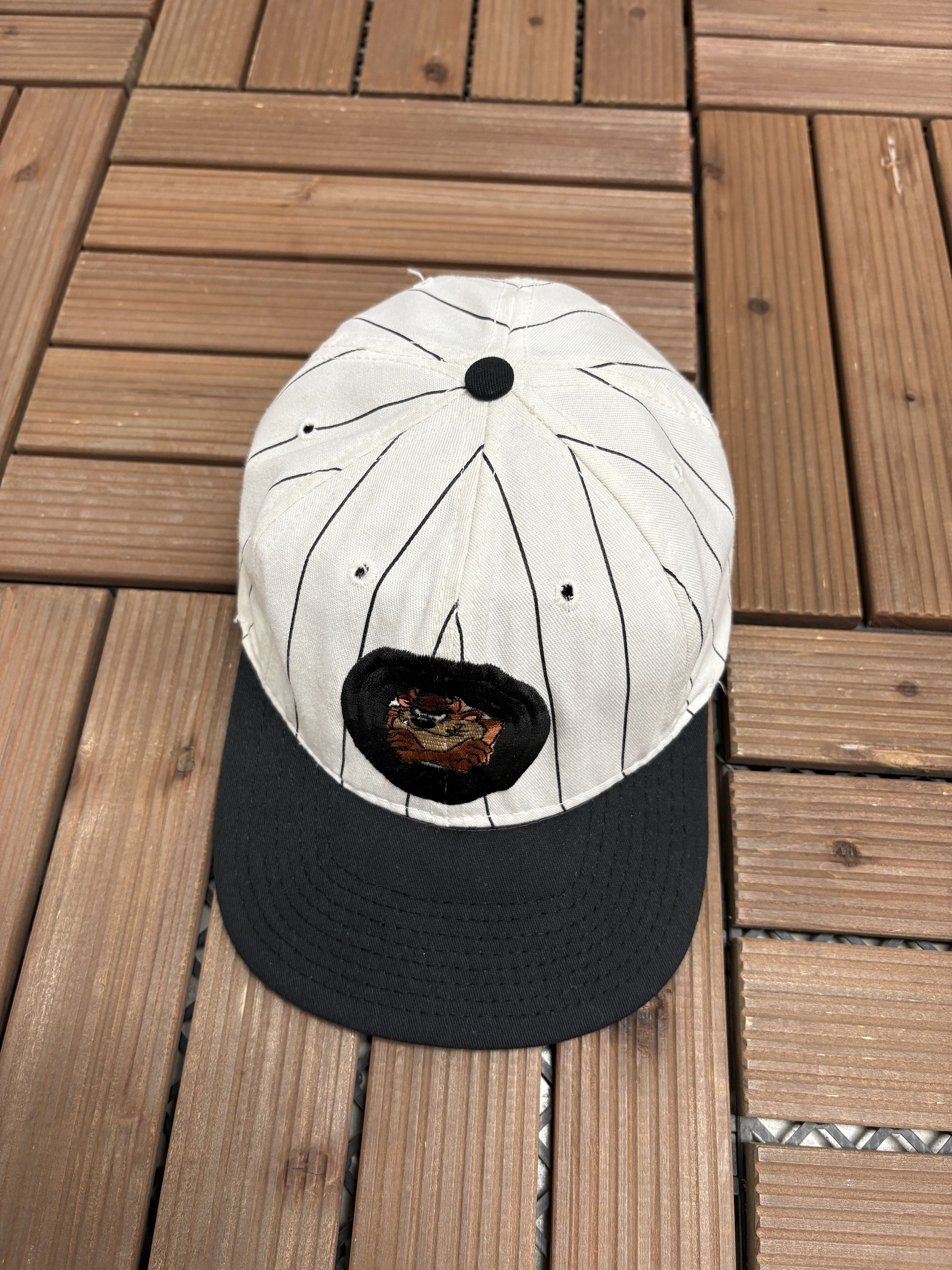 Vintage Taz Stitched Vintage Pinstripe White Snap Back Hat Cap Size ONE SIZE - 1 Thumbnail