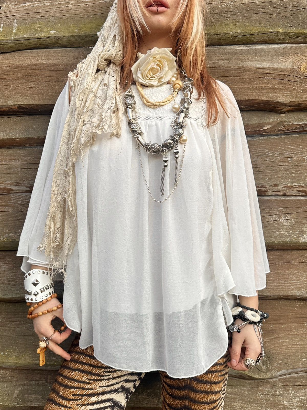 Vintage Vintage viscose white boho flowing blouse Size S / US 4 / IT 40 - 4 Thumbnail