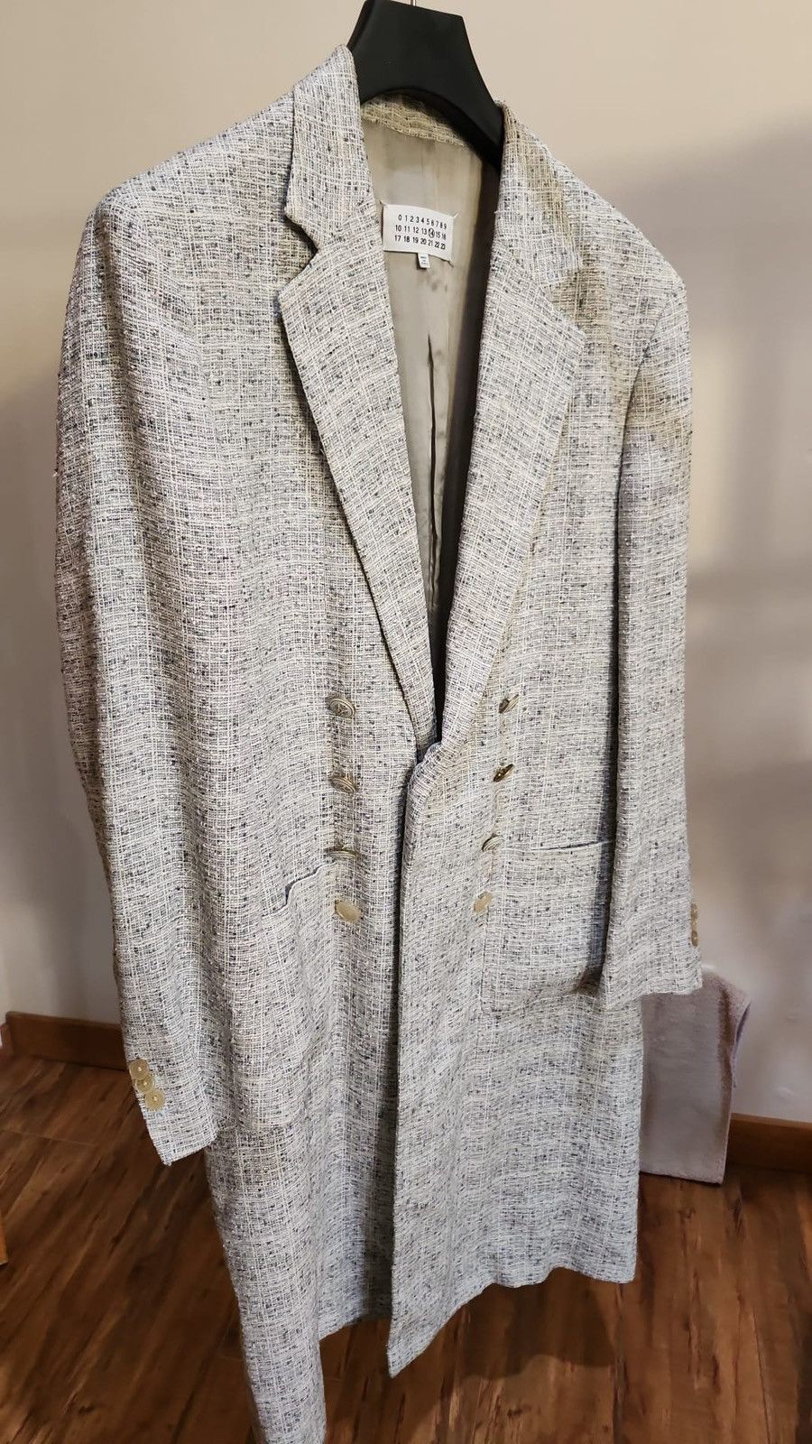 Linen Tweed Long Overcoat