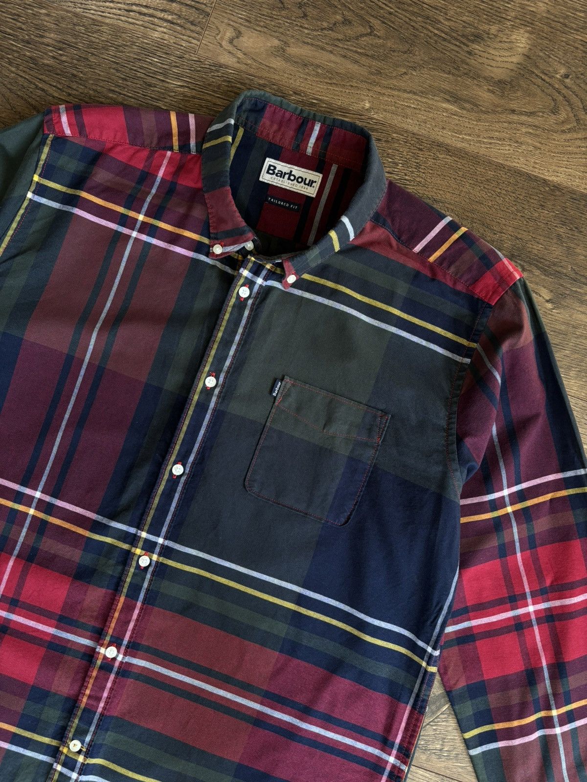 Barbour × Vintage BARBOUR Highland Check 23 Tailored Fit Shirt Navy Red Check Size US L / EU 52-54 / 3 - 4 Thumbnail