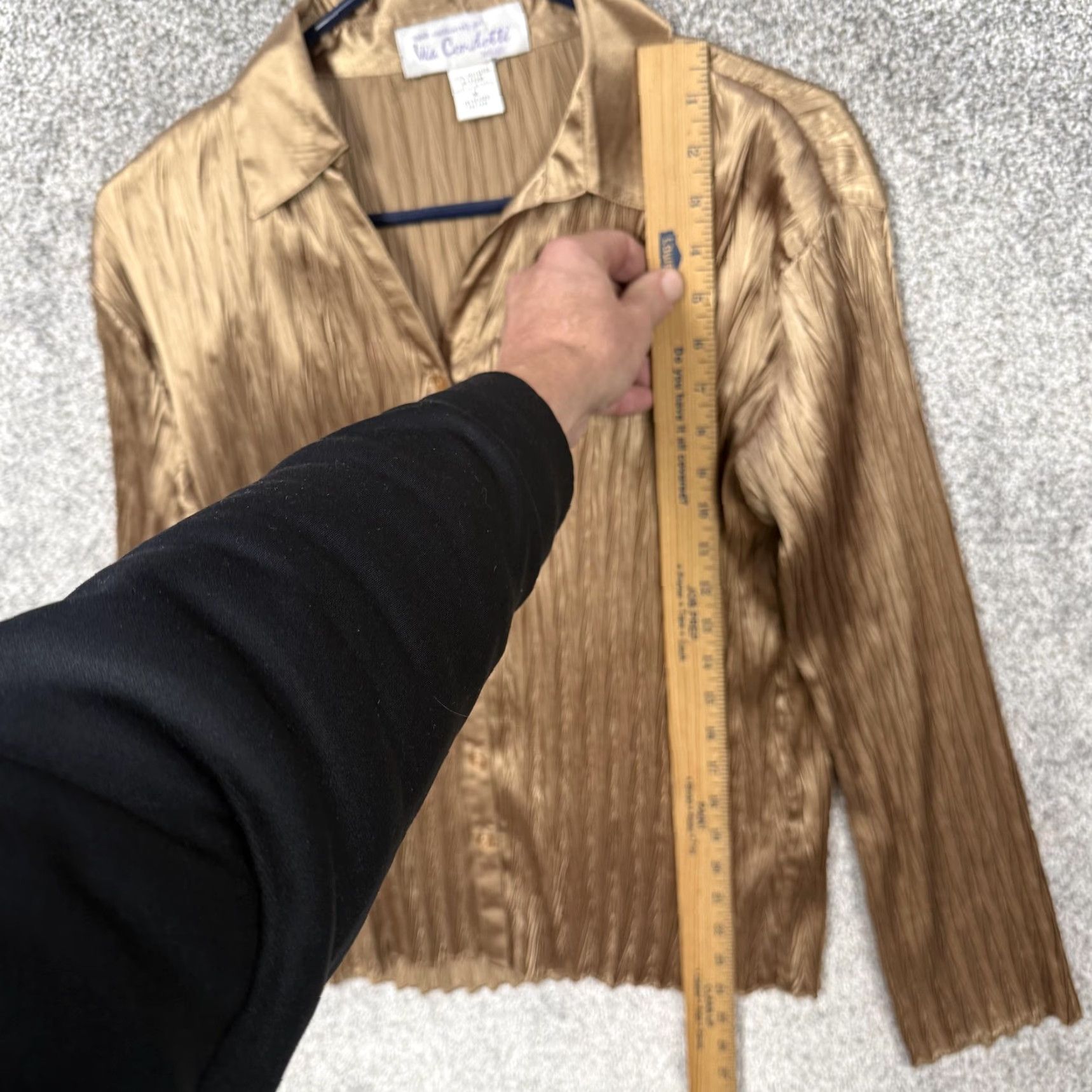 Vintage VIA CONDOTTI Blouse Gold Pleated Button Up M Women’s Party Top Size M / US 6-8 / IT 42-44 - 2 Thumbnail