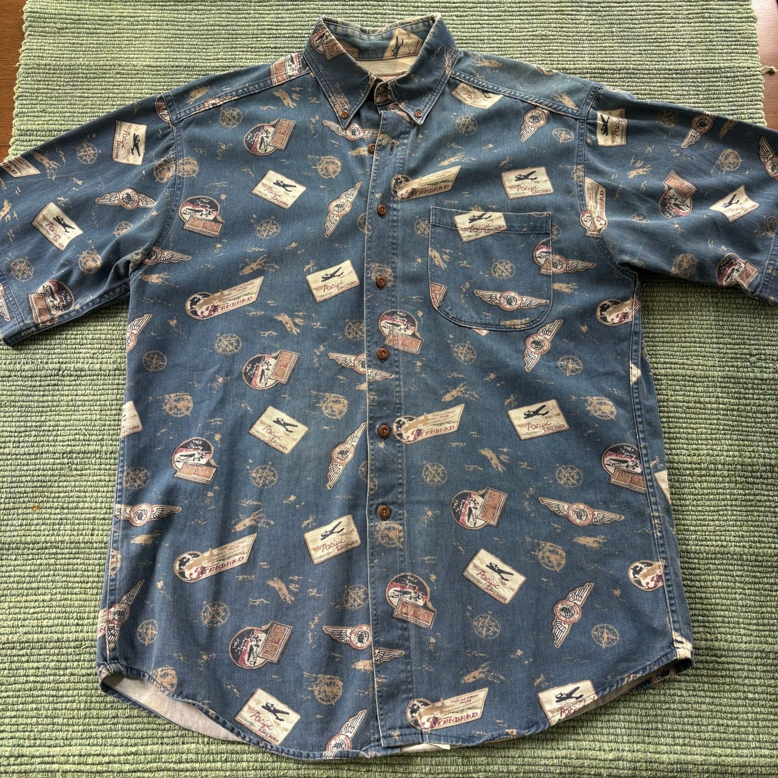 Woolrich Woolen Mills Vintage Woolrich Cotton Aviation Theme Button Up Sz L Size US XL / EU 56 / 4 - 1 Thumbnail
