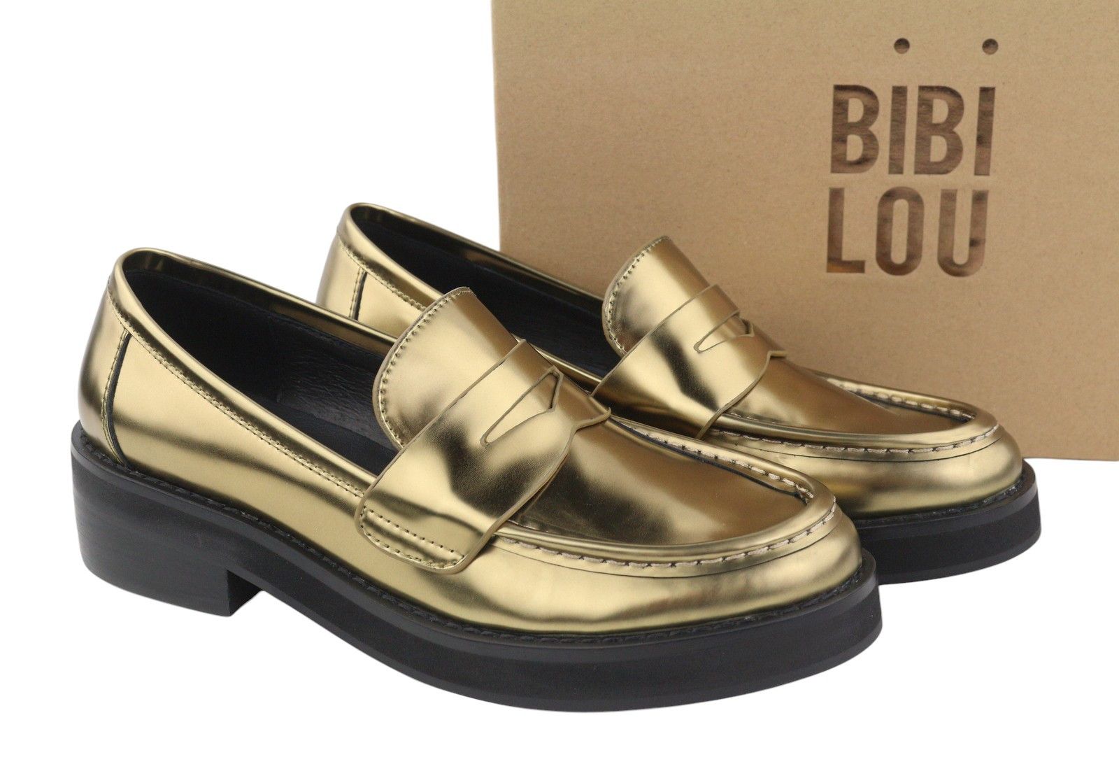 Other BIBI LOU JAYA EU37 Shiny Gold Leather Chunky Slip 87556 Size US 6 / IT 36 - 1 Thumbnail