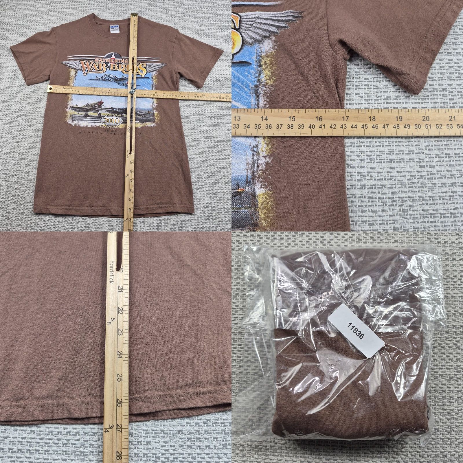 Gildan VINTAGE Gathering Of War Birds 2010 Shirt Mens Small Brown Gildan Airshow Graphic Tee Size US S / EU 44-46 / 1 - 8 Thumbnail