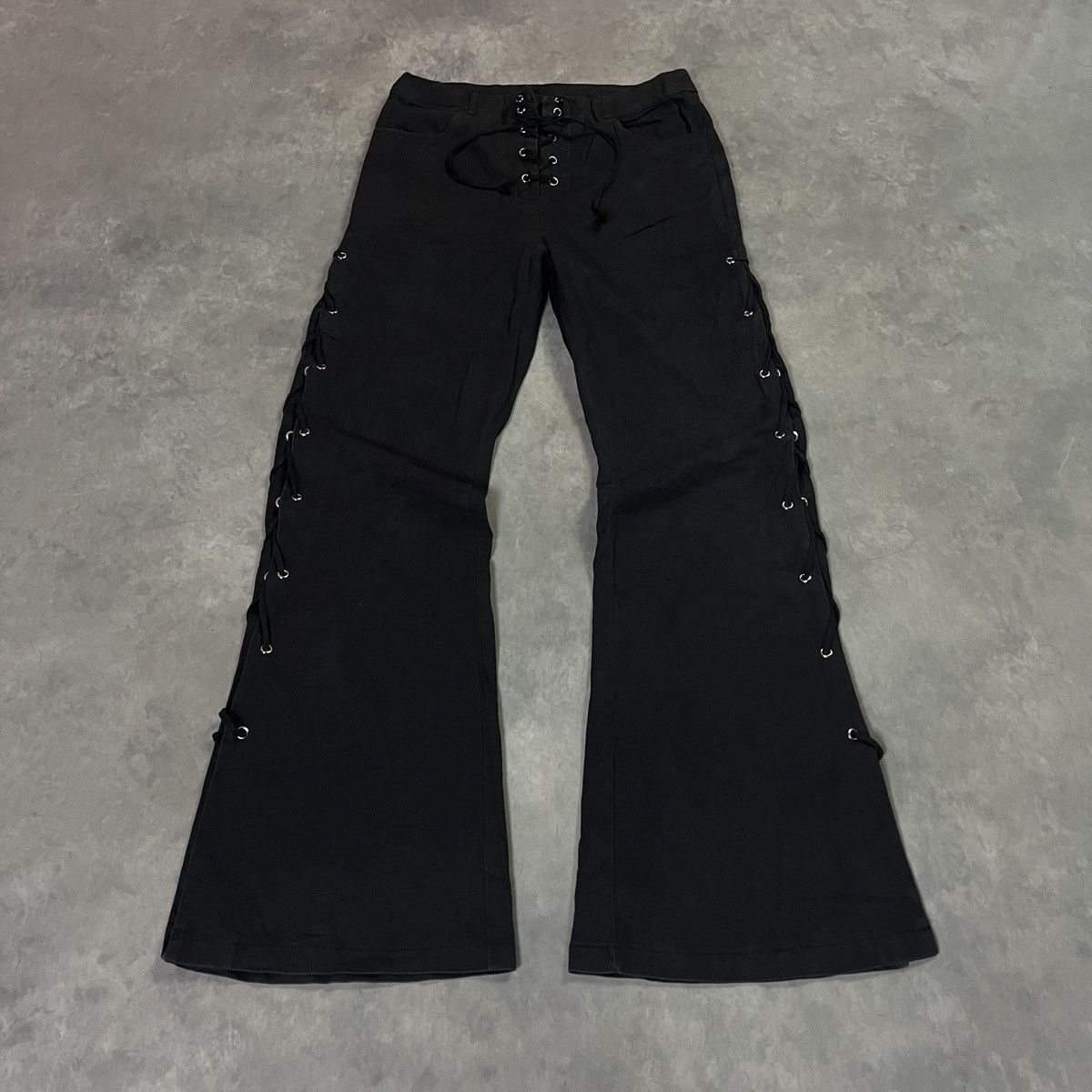 Tornado Mart 2000s Gothic Lace Up Grunge Punk Flared Ifsix Vkei Pants Size 29" - 2 Thumbnail