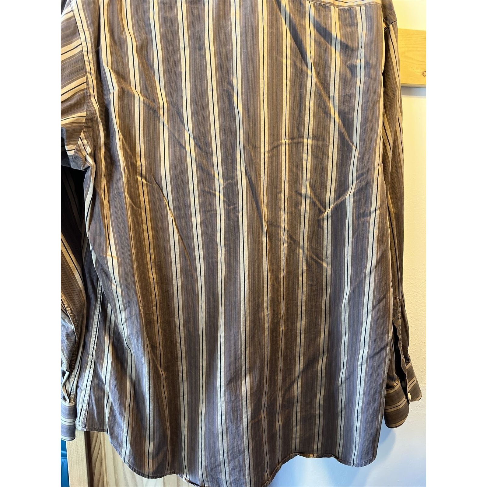 Tailorbyrd TAILORBYRD Men L Striped Brown Gold Long Sleeve cotton Shirt Size US L / EU 52-54 / 3 - 15 Thumbnail