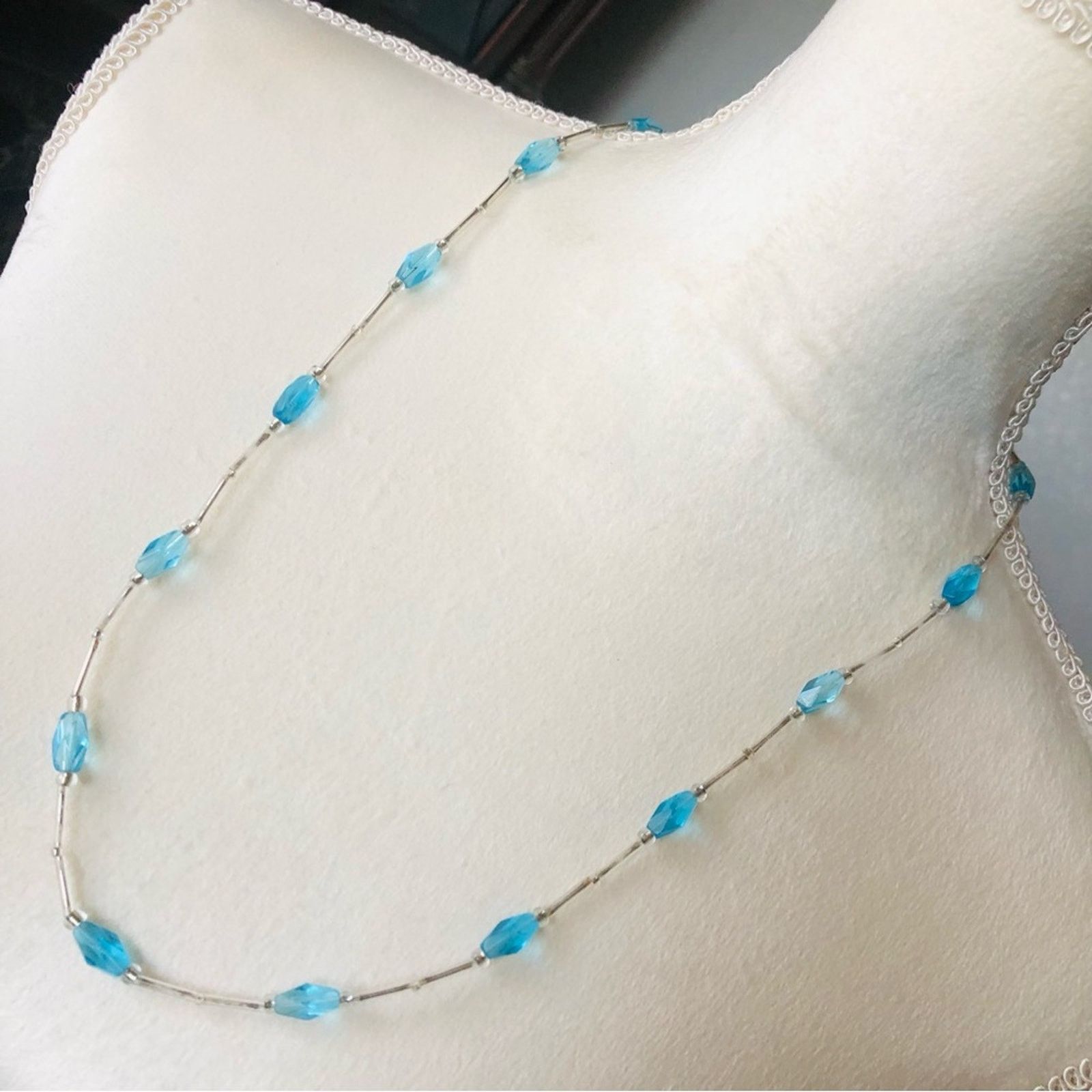 Handmade Hand crafted faceted blue glass beaded necklace Size ONE SIZE - 1 Thumbnail