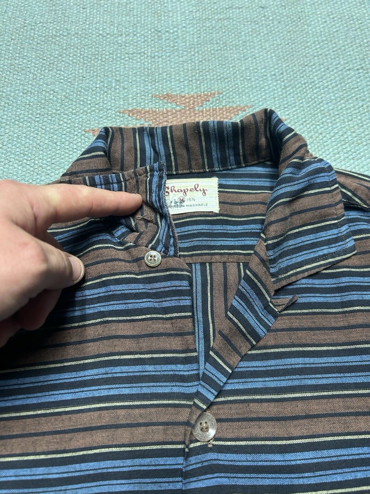 Vintage Vtg 50s button shirt rayon striped loop collar rockabilly M Size US M / EU 48-50 / 2 - 5 Thumbnail