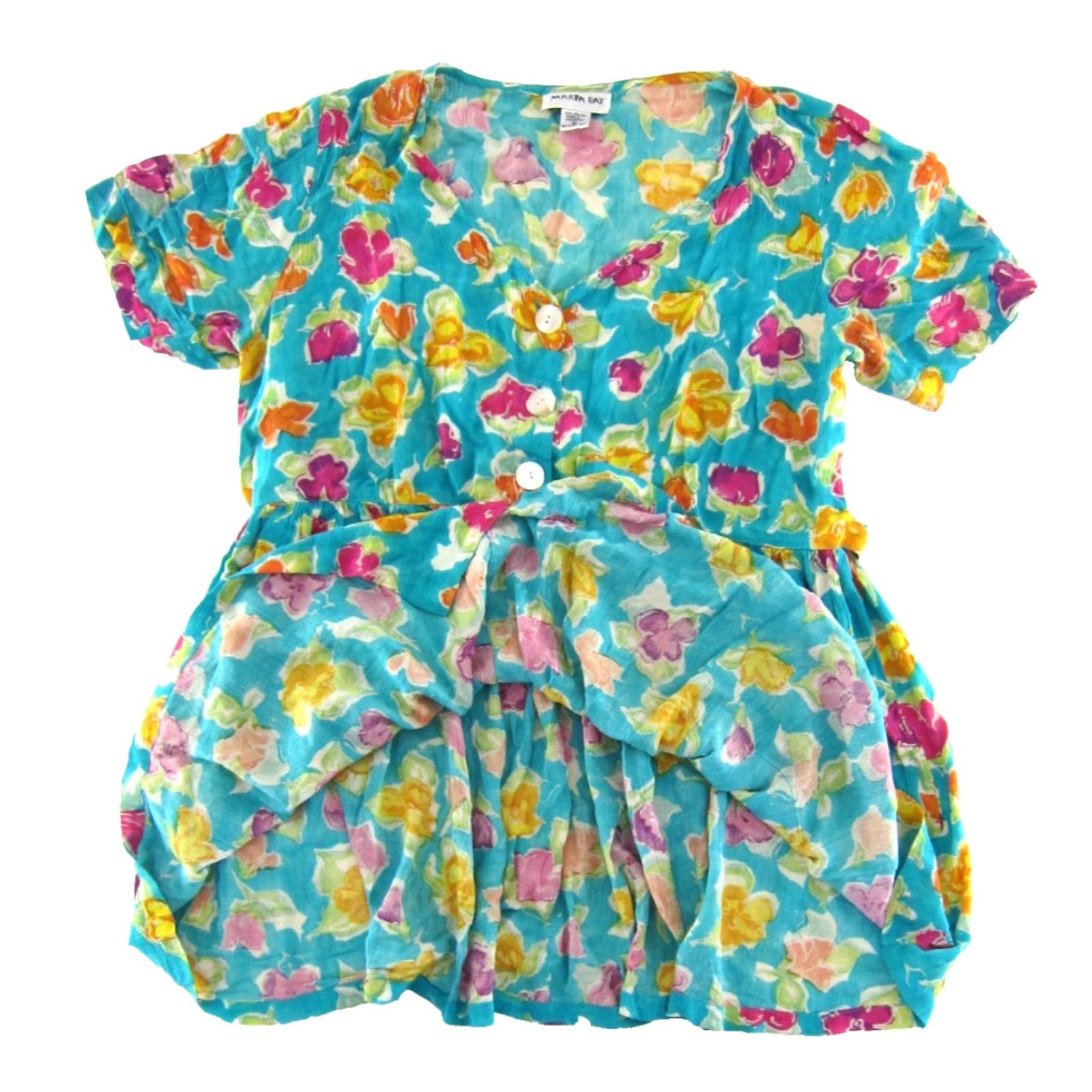 Vintage VINTAGE Marta Bay Dress L Blue Pink Yellow Green Floral Pocket Smock Size L / US 10 / IT 46 - 5 Thumbnail