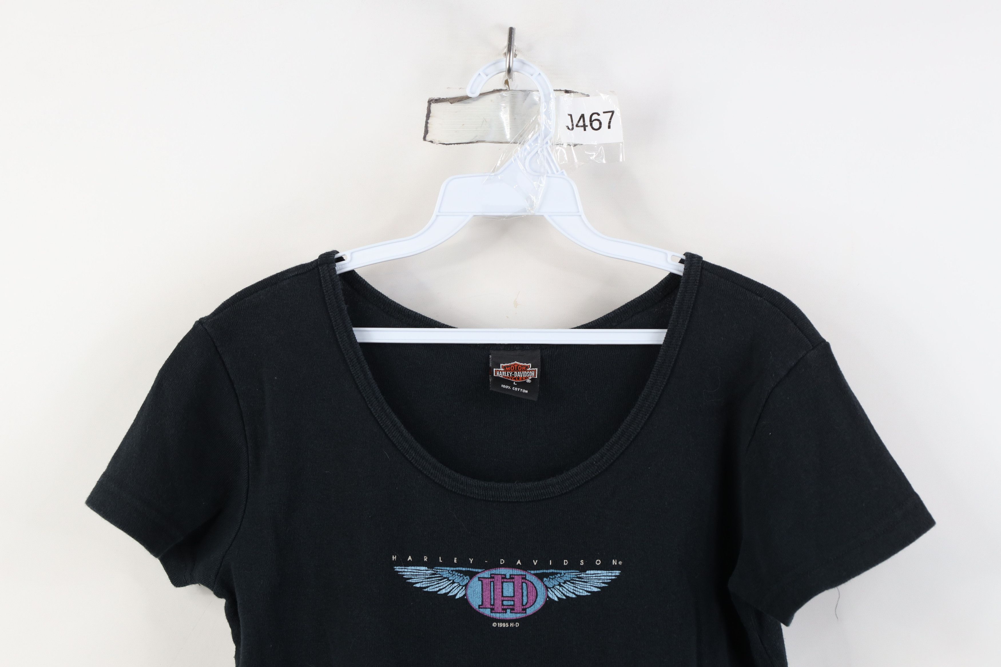 Harley Davidson Vintage 90s Harley Davidson Ribbed Knit T-Shirt Black USA Size L / US 10 / IT 46 - 2 Thumbnail