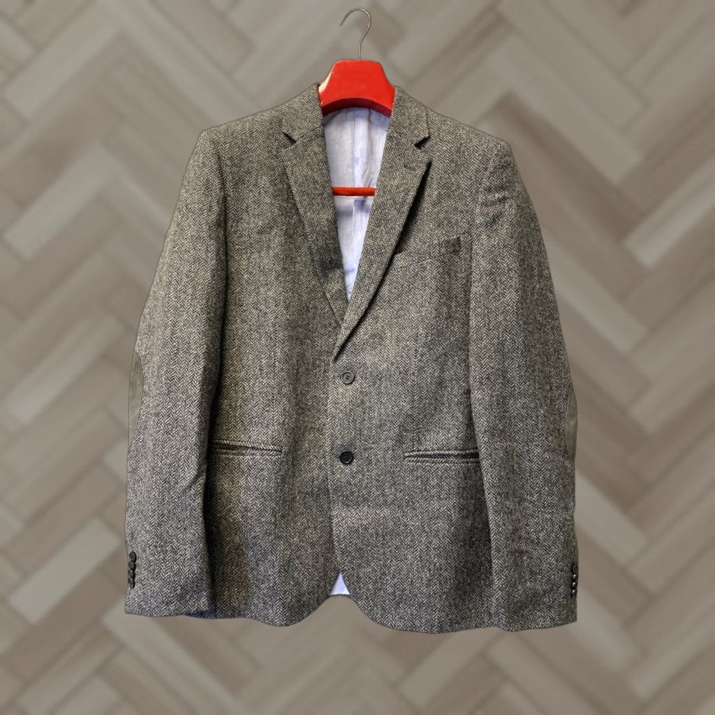 H&M H&M Blazer Jacket Men 42R Wool Tweed Herringbone Single-Breasted 2-Button Gray Regular Jacket/Coat Size 42R - 1 Thumbnail
