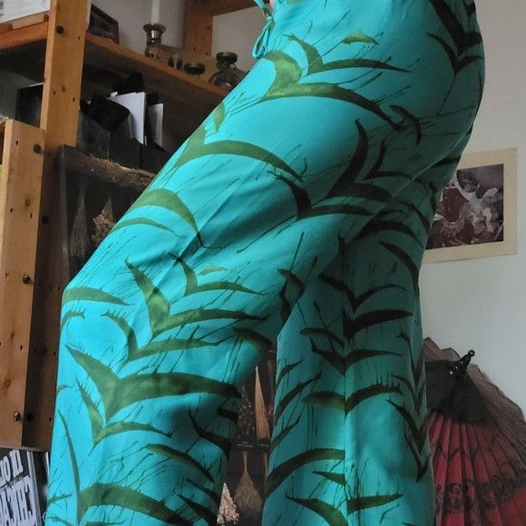 Other Ramona La Rue 100% Crepe Teal Green Leaf pants - S Size 27" / US 4 / IT 40 - 8 Thumbnail