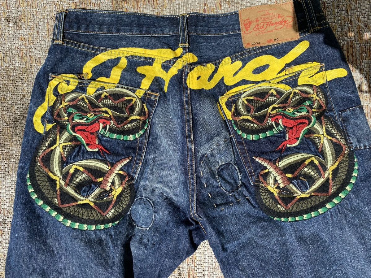 image of Ed Hardy Embroidered Men's Jeans Rattle Snake Size 36 X32 in Black