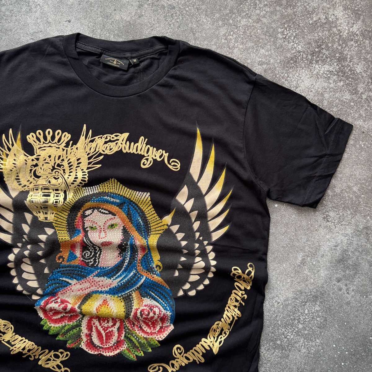 Ed Hardy Christian Audigier Virgin Maria Rhinestones Y2K T-Shirt Size US M / EU 48-50 / 2 - 5 Thumbnail