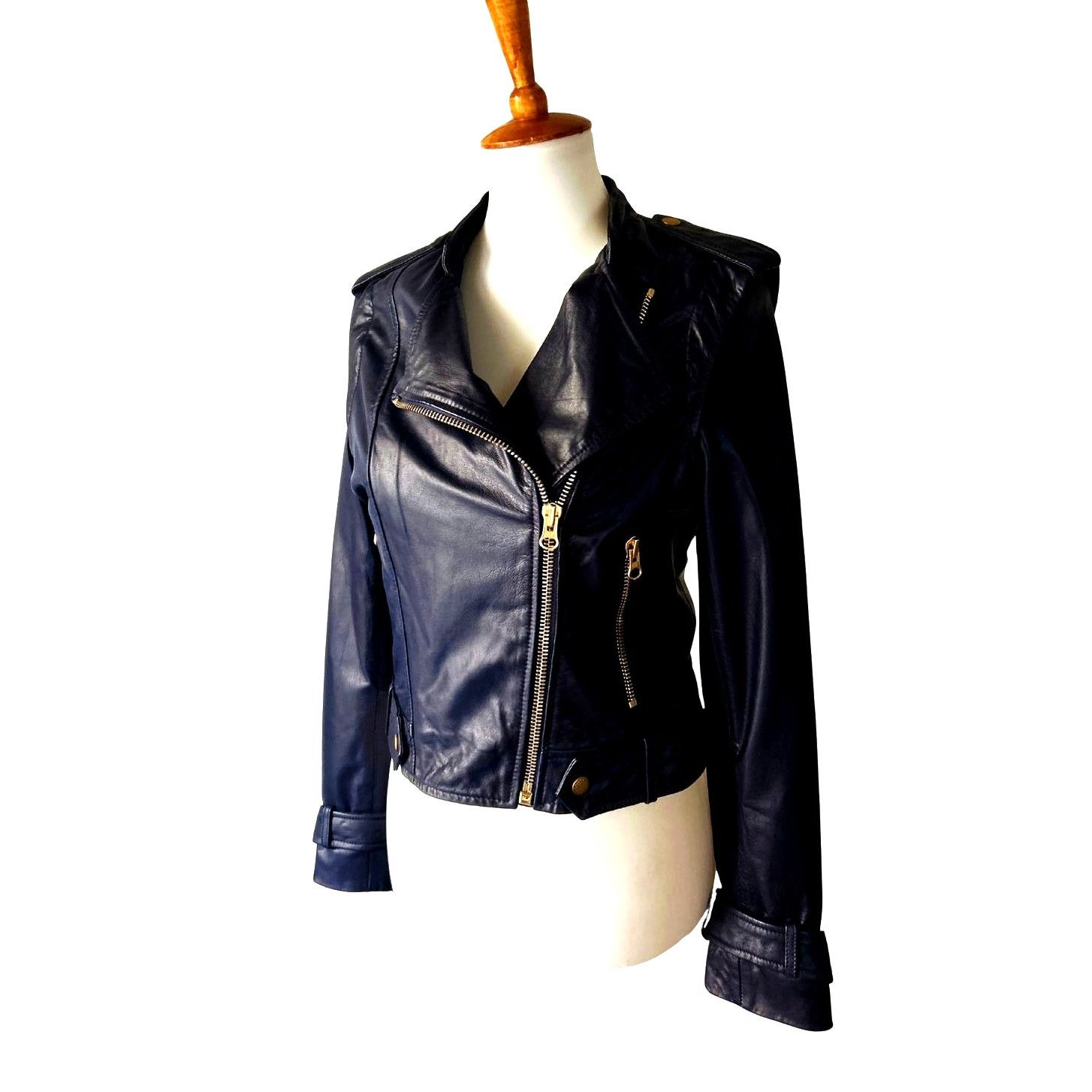 Other Kookai Paris Genuine Leather Biker Jacket Navy New With Tags Size M / US 6-8 / IT 42-44 - 2 Thumbnail