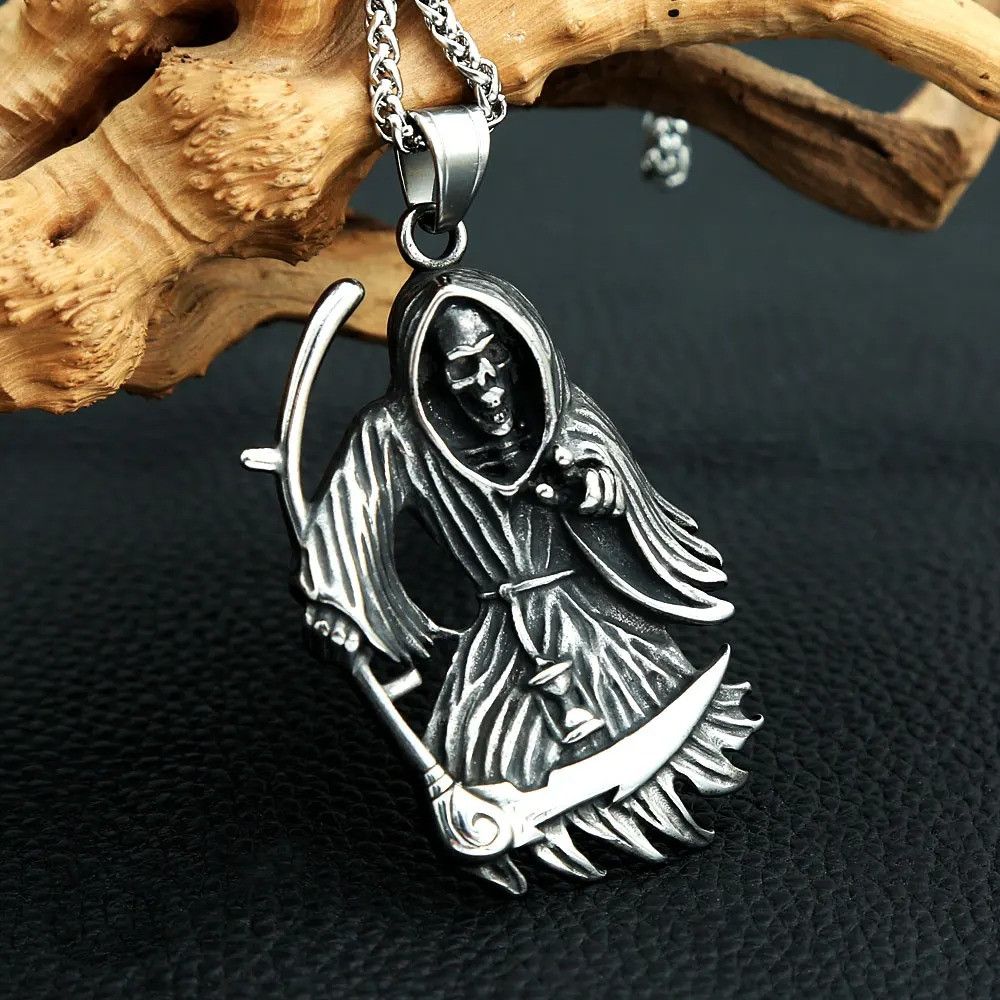 Vintage Skull Pendant Necklace Mens Stainless Steel Size ONE SIZE - 5 Thumbnail