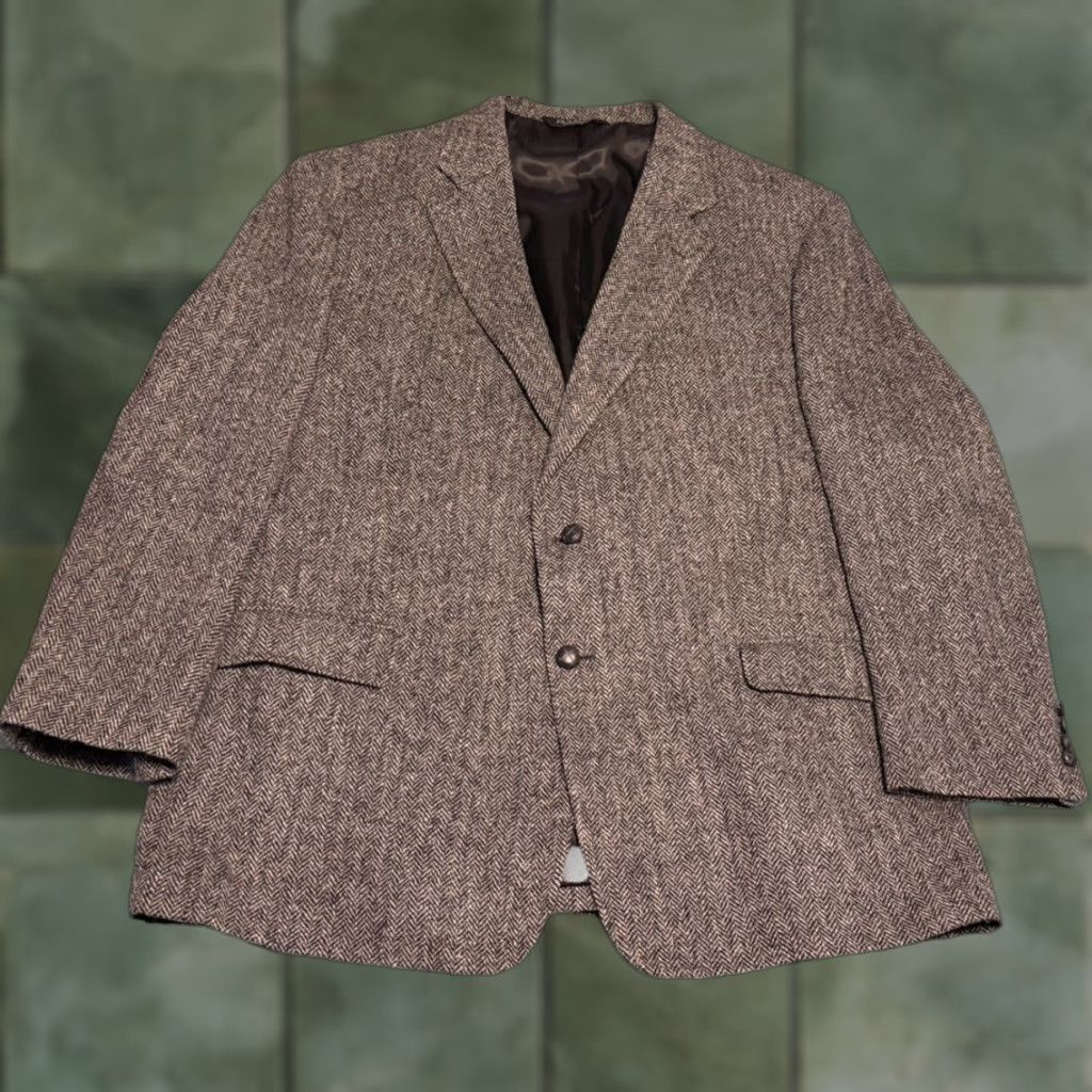 Jos. A. Bank Jos. A. Bank Blazer Mens 48R Gray Herringbone Tweed Wool Sport Coat Size 48R - 1 Thumbnail