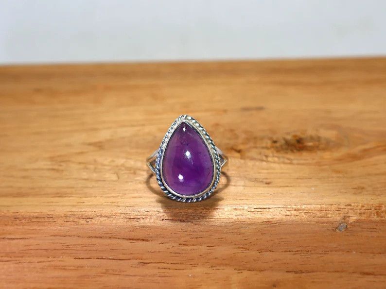 Handmade Amethyst Ring, Handmade 925 Sterling Silver Promise Ring Size ONE SIZE - 1 Thumbnail