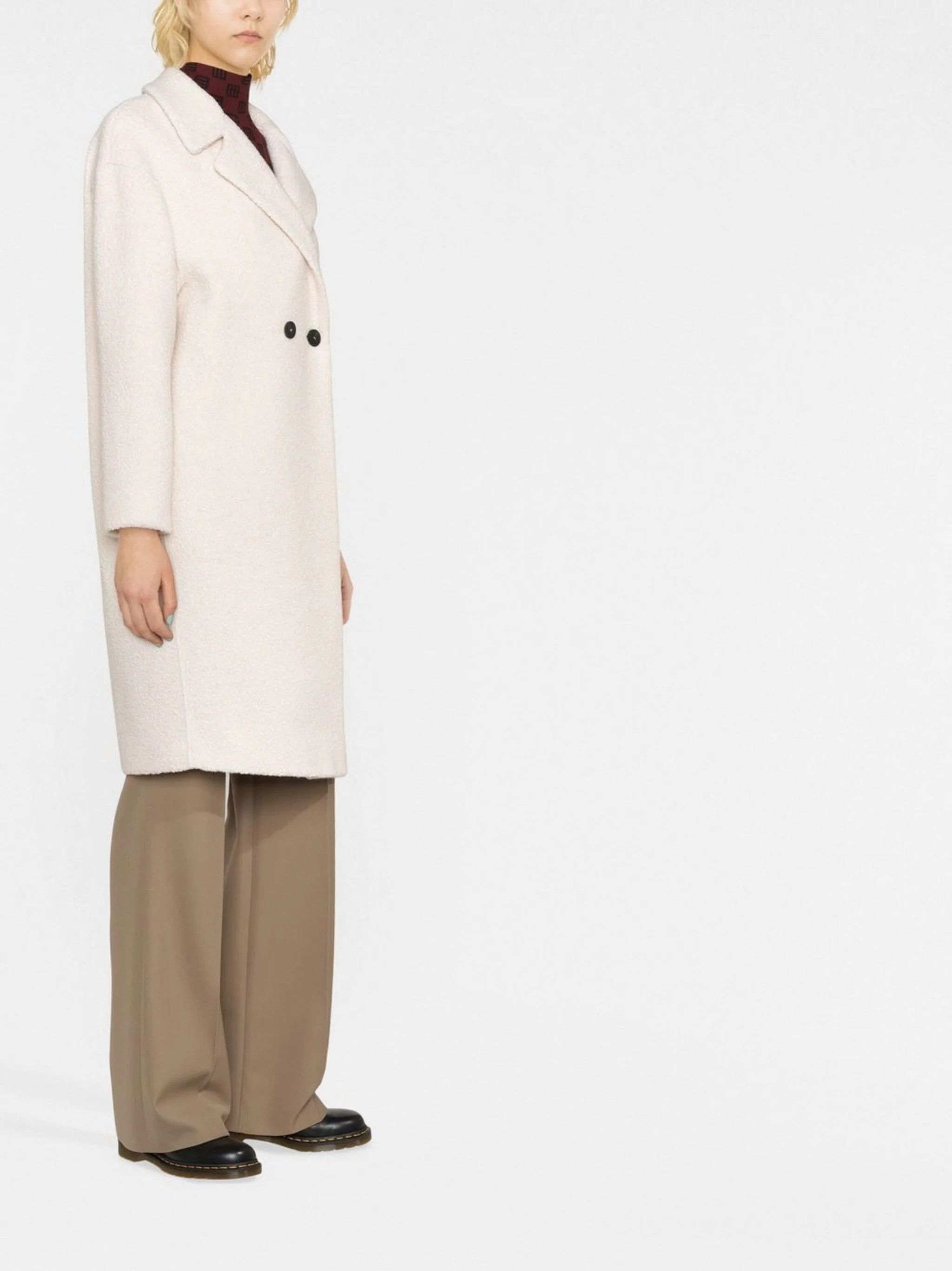 Harris Wharf London o1s22i1n1024 Double-Breasted Wool Boucle Coat in Ecru Size S / US 4 / IT 40 - 2 Thumbnail