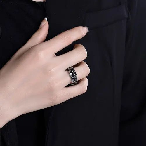 Avant Garde x Jewelry Dark Jewelry Rings Open Ring (Size 7-13) in Silver, Men's