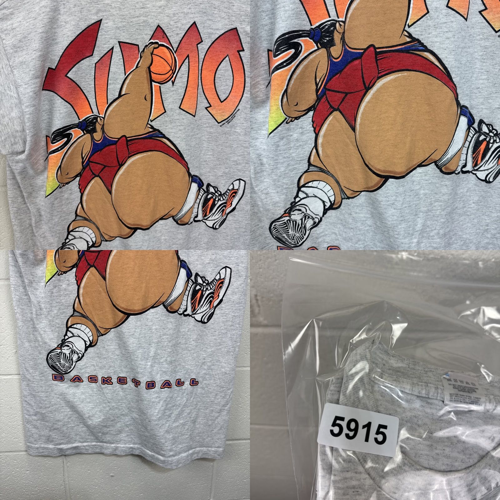 Fruit Of The Loom VINTAGE 90s Sumo Basketball Cartoon Graphic Single Stitch T-Shirt XL Gray Nike Size US XL / EU 56 / 4 - 10 Thumbnail