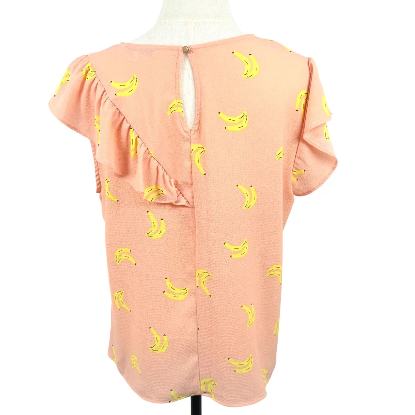 Hudson June & Hudson Peach Pink Banana Print Ruffled Short Sleeve Blouse - Summer Fashion Size L / US 10 / IT 46 - 3 Thumbnail