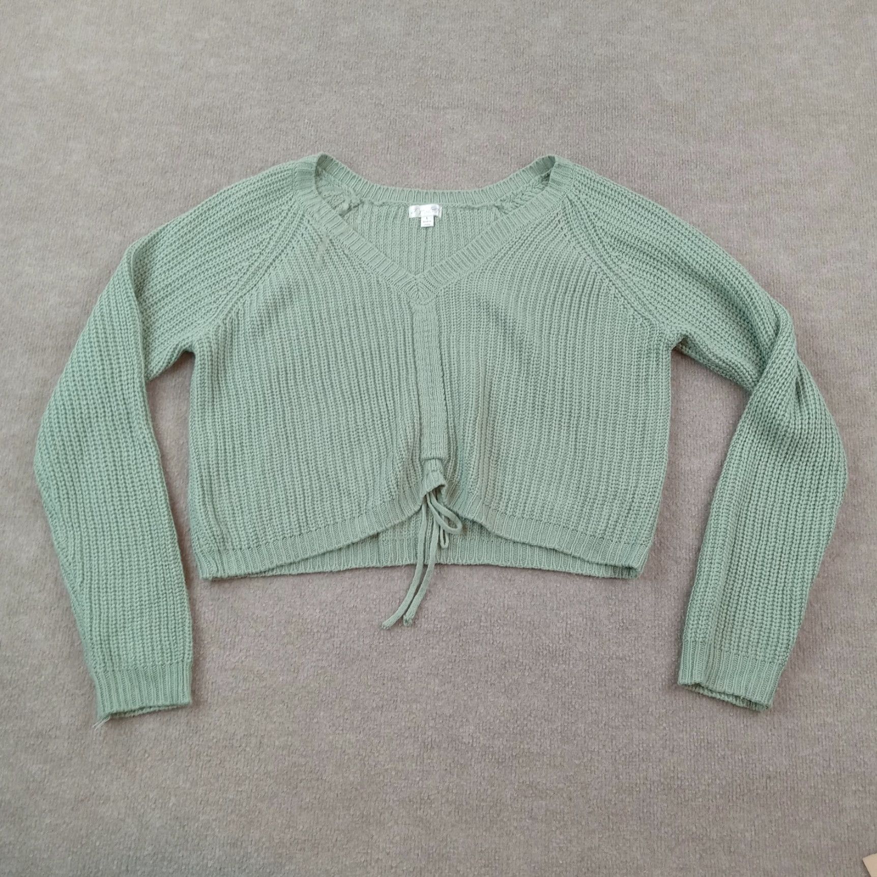 Vintage J For Justify Sweater Womens Large Green Cropped V-Neck Pullover Casual Size L / US 10 / IT 46 - 2 Thumbnail
