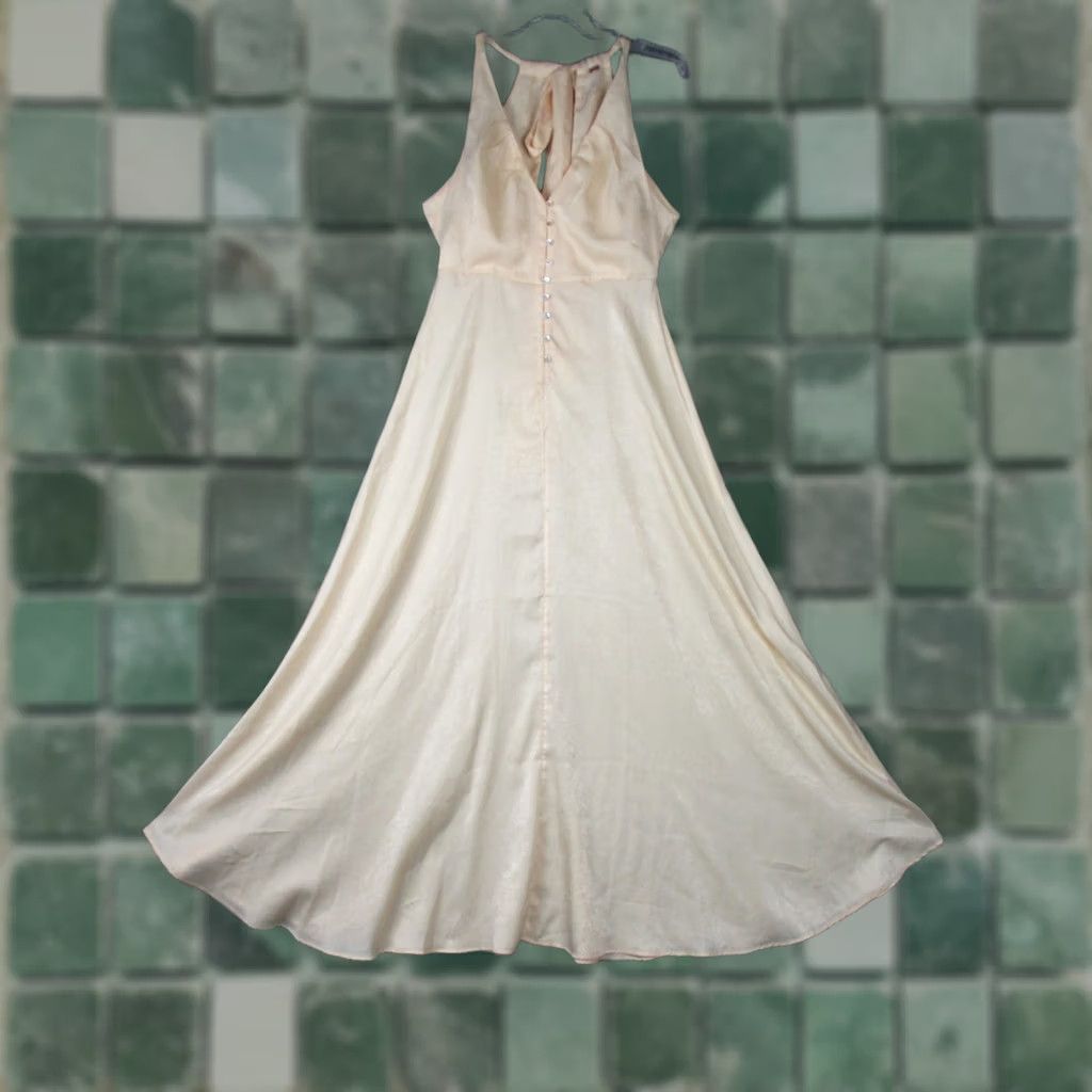 olivia dress in ivory free people Free People women's Small Beige Long Satin V Neck Shell Button Tie Olivia midi dress
