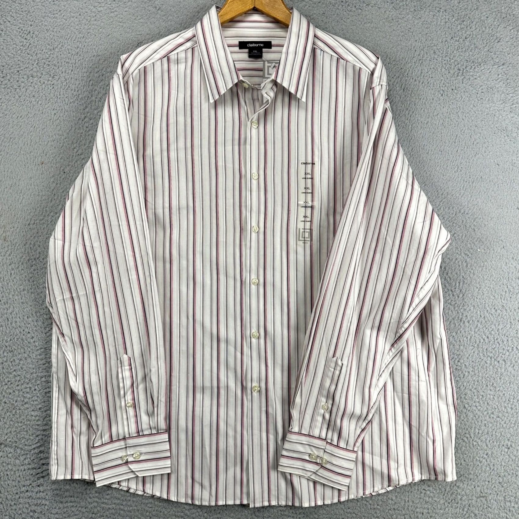Liz Claiborne Claiborne Adult Men Button Up Shirt 2XL White Red Striped Long Sleeve Casual NEW Size US XXL / EU 58 / 5 - 5 Thumbnail