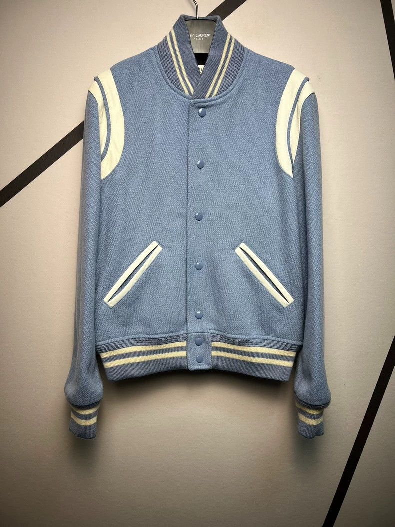 Yves Saint Laurent saint laurent 17ss Blue patchwork wool baseball jacket 2501 Size US S / EU 44-46 / 1 - 1 Thumbnail
