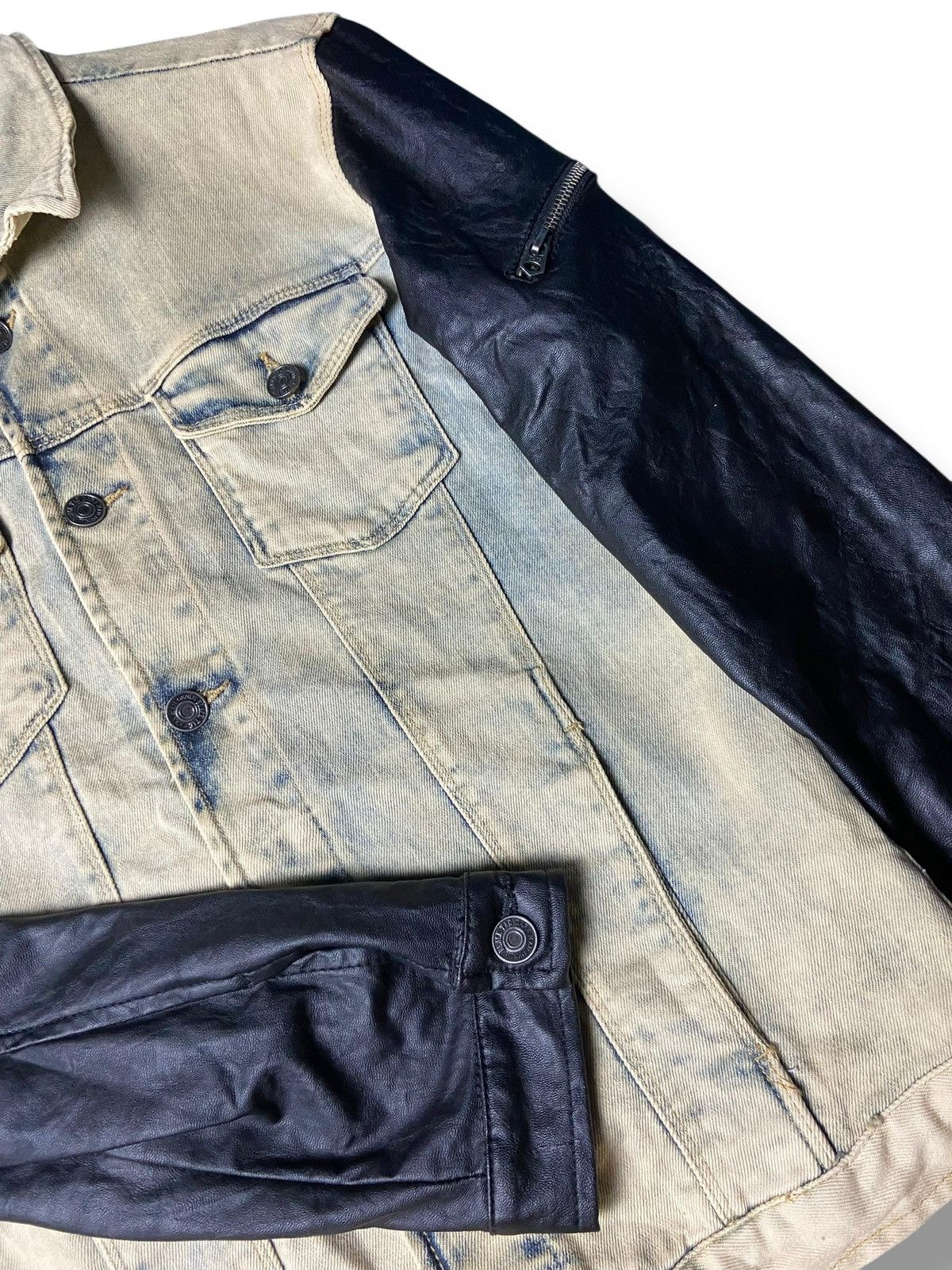 Zara Zara Man Couture Denim Jacket with Leather Sleeve (156) Size US M / EU 48-50 / 2 - 2 Thumbnail
