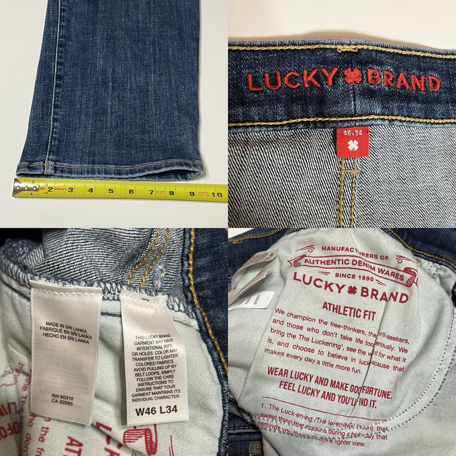 Lucky Brand Lucky Brand Athletic Fit Jeans Men 48x33 Dark Wash Denim 5-Pocket Slim Straight Stretch Button Zip High Rise Carhartt NYC? Size US 32 / EU 48 - 8 Thumbnail
