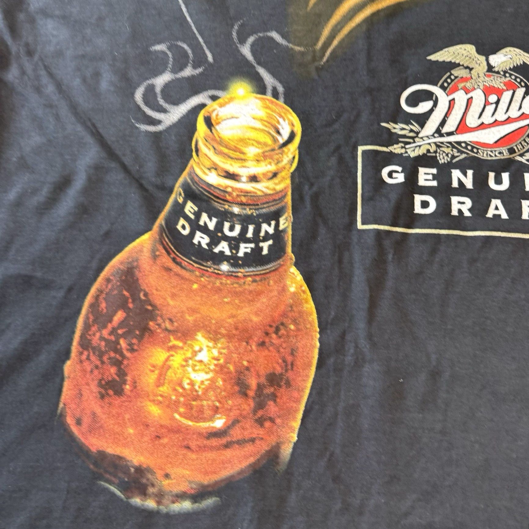 Fruit Of The Loom VINTAGE Miller Genuine Draft T-Shirt Logo Graphic Tee Unisex Adults 90s Black MGD USA 100% Cotton Short Sleeve Size L Size US L / EU 52-54 / 3 - 4 Thumbnail