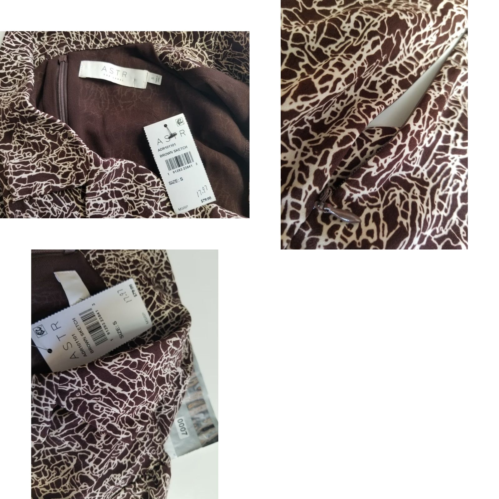Vintage ASTR Womens Brown Snakeskin Print Long Sleeve Shift Dress Size S NWT Size S / US 4 / IT 40 - 9 Thumbnail