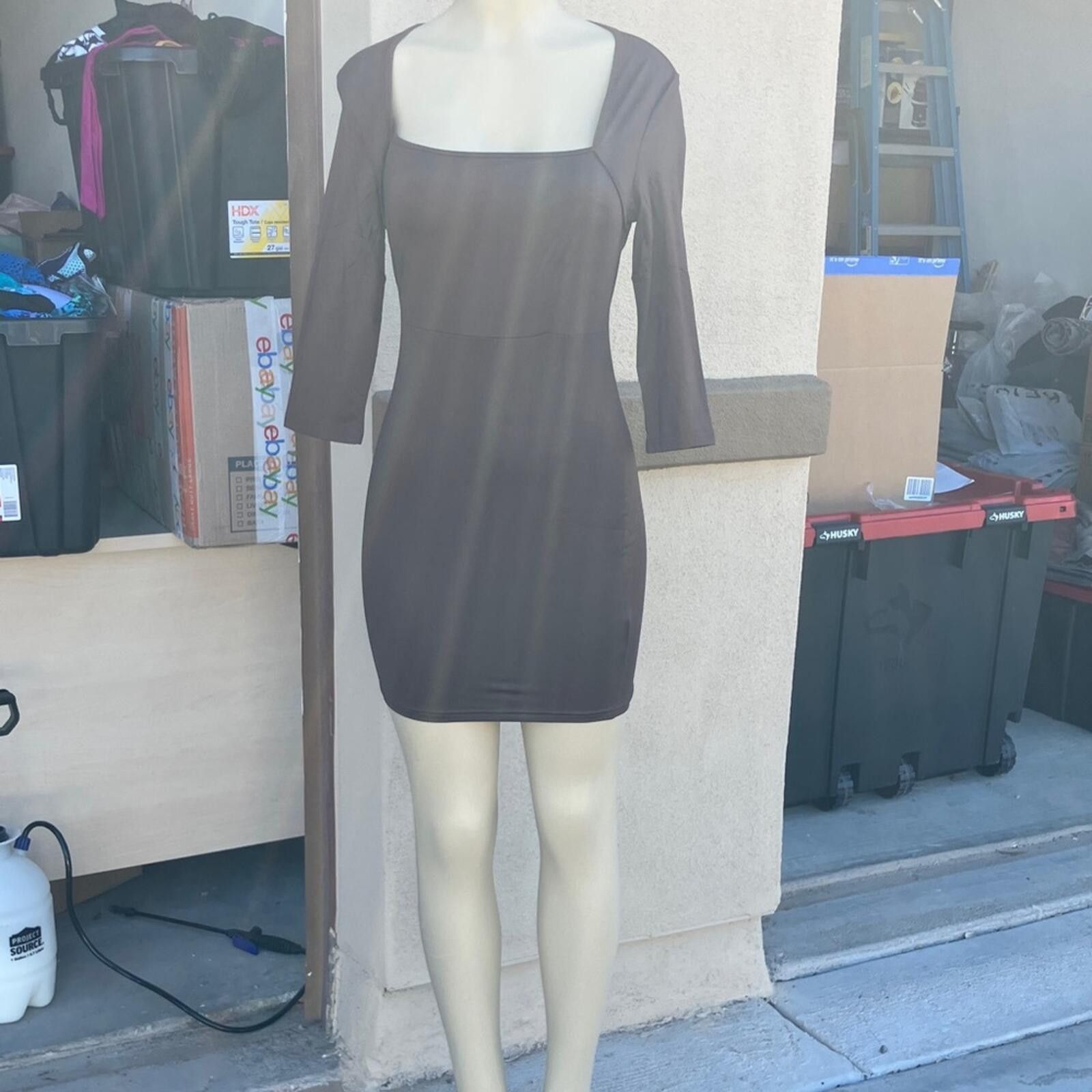 Other NIB Square-Neck Mini Dress with Three-Quarter Sleeves Brown Size S / US 4 / IT 40 - 2 Thumbnail