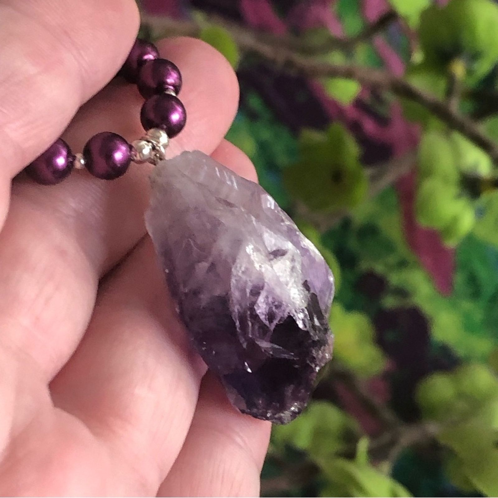 Handmade Handcrafted repurpose genuine amethyst slab Pearl necklace Size ONE SIZE - 10 Thumbnail