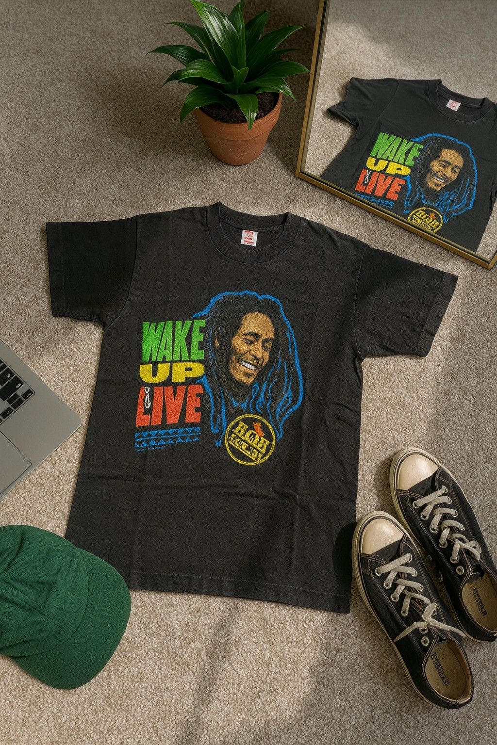 Bob Marley VINTAGE BOB MARLEY WAKE UP LIVE RAGGAE 90s TOUR PROMO TEE Size US M / EU 48-50 / 2 - 1 Thumbnail