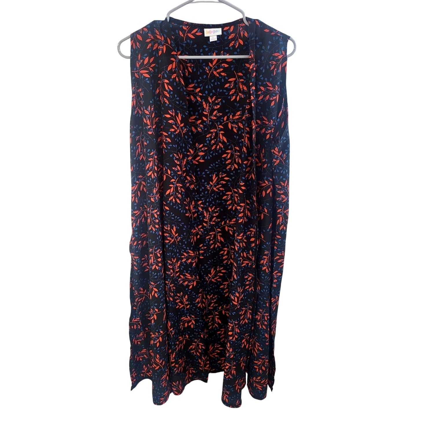 Other LuLaRoe Black with Red and Blue Leaves Joy Vest - Large Size L / US 10 / IT 46 - 1 Thumbnail