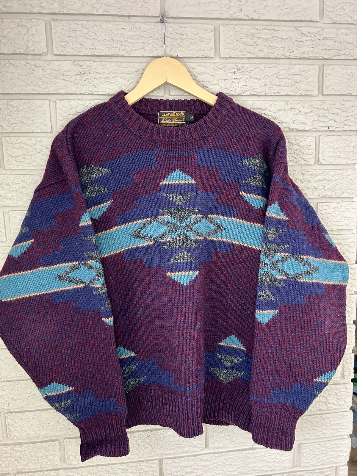 Eddie Bauer Vintage 90s Eddie Bauer Wool Aztec Knit Sweater Size US M / EU 48-50 / 2 - 3 Thumbnail