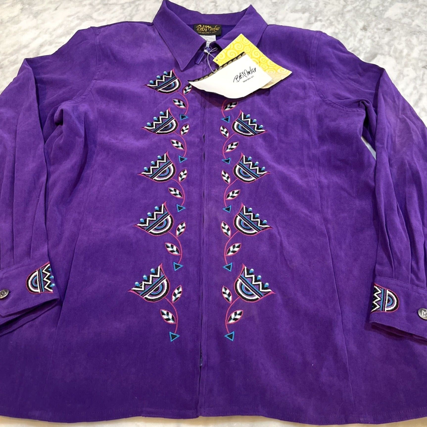 Bob Mackie VINTAGE Bob Mackie Jacket Top Women L Wearable Art Faux Suede Floral Embroidery Jacket Size L / US 10 / IT 46 - 2 Thumbnail